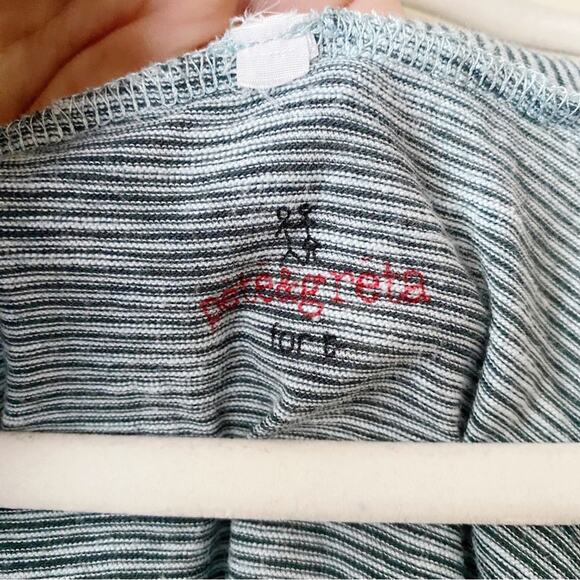 Pete & Greta Johnny Was | Pinstripe Short Sleeve Shirt Top High Low Hem Blue M - Picture 6 of 7